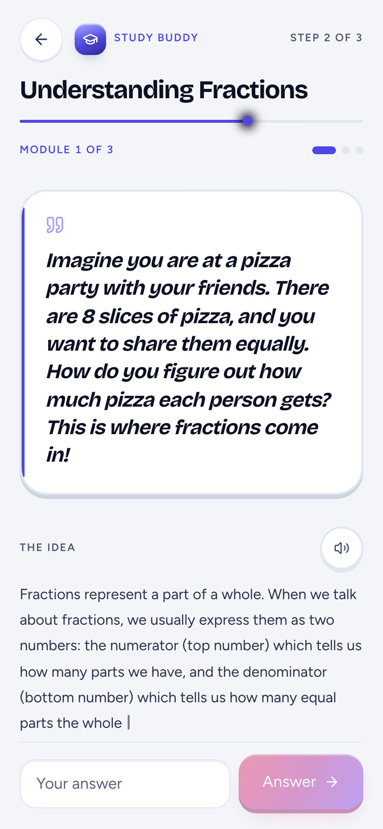 A Study Buddy lesson on fractions